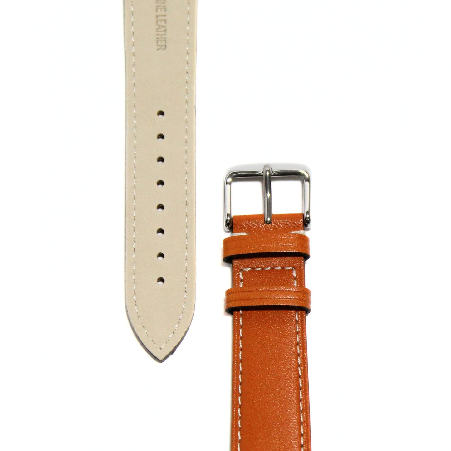 Marlow Handmade Italian Leather Watch Strap in Tan - Contrasting Stitch - closeup