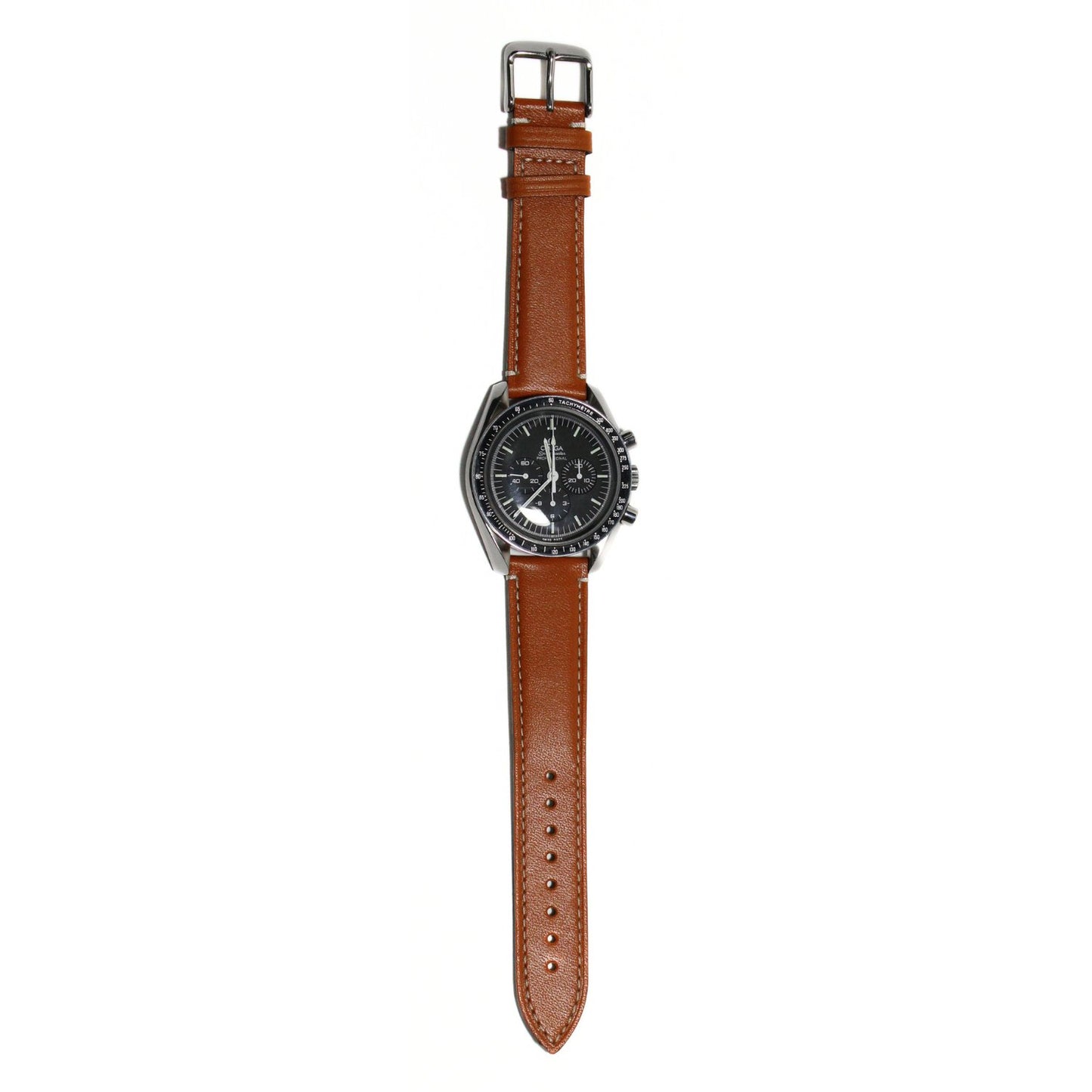 Marlow Handmade Italian Leather Watch Strap in Tan - Contrasting Stitch - fitted to a watch