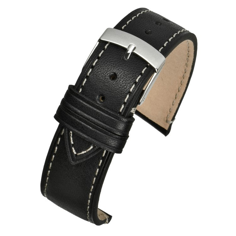 TSL Marlow Handmade Italian Leather Watch Strap in Black - Contrasting Stitch