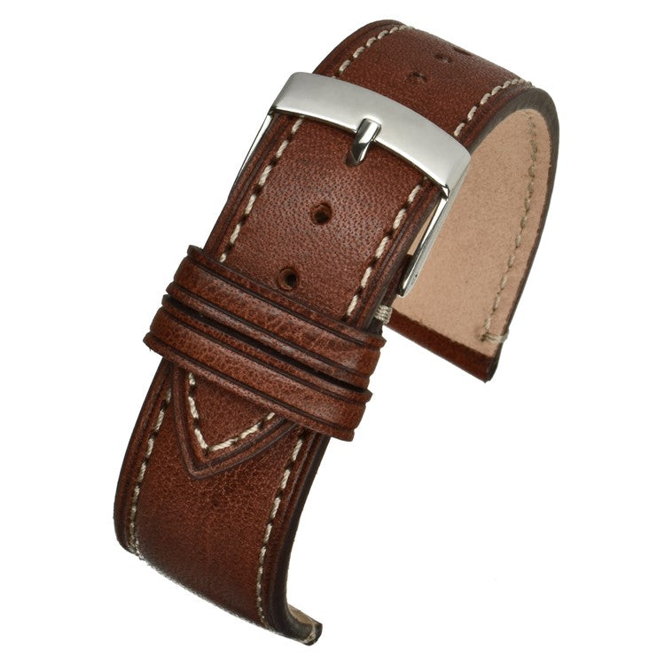 TSL Marlow Handmade Italian Leather Watch Strap in Brown - Contrasting Stitch