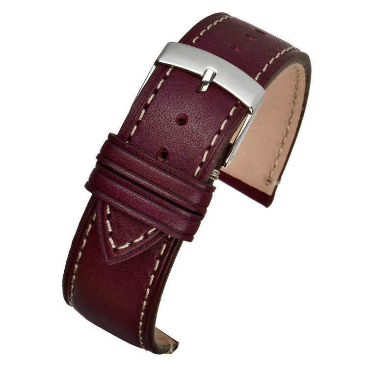 TSL Marlow Handmade Italian Leather Watch Strap in Burgundy - Contrasting Stitch