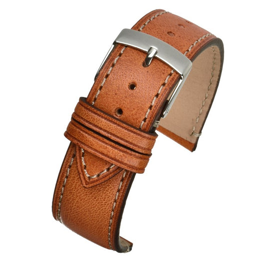 TSL Marlow Handmade Italian Leather Watch Strap in Tan - Contrasting Stitch