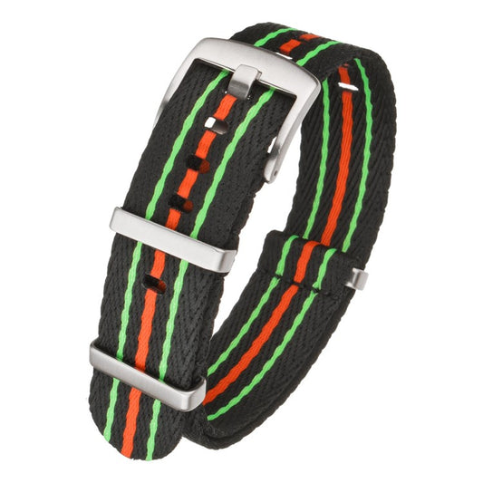 Military Style Nylon Watch Strap in Black/Orange/Green