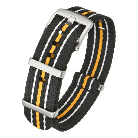 Military Style Nylon Watch Strap in Black/Yellow/White