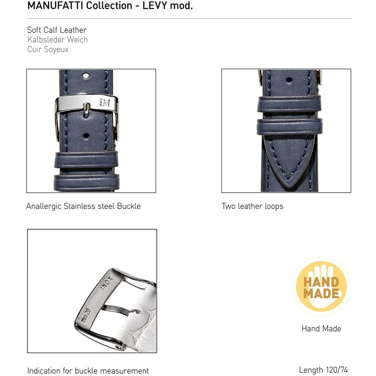 Morellato Levy Leather Watch Strap in Blue product information