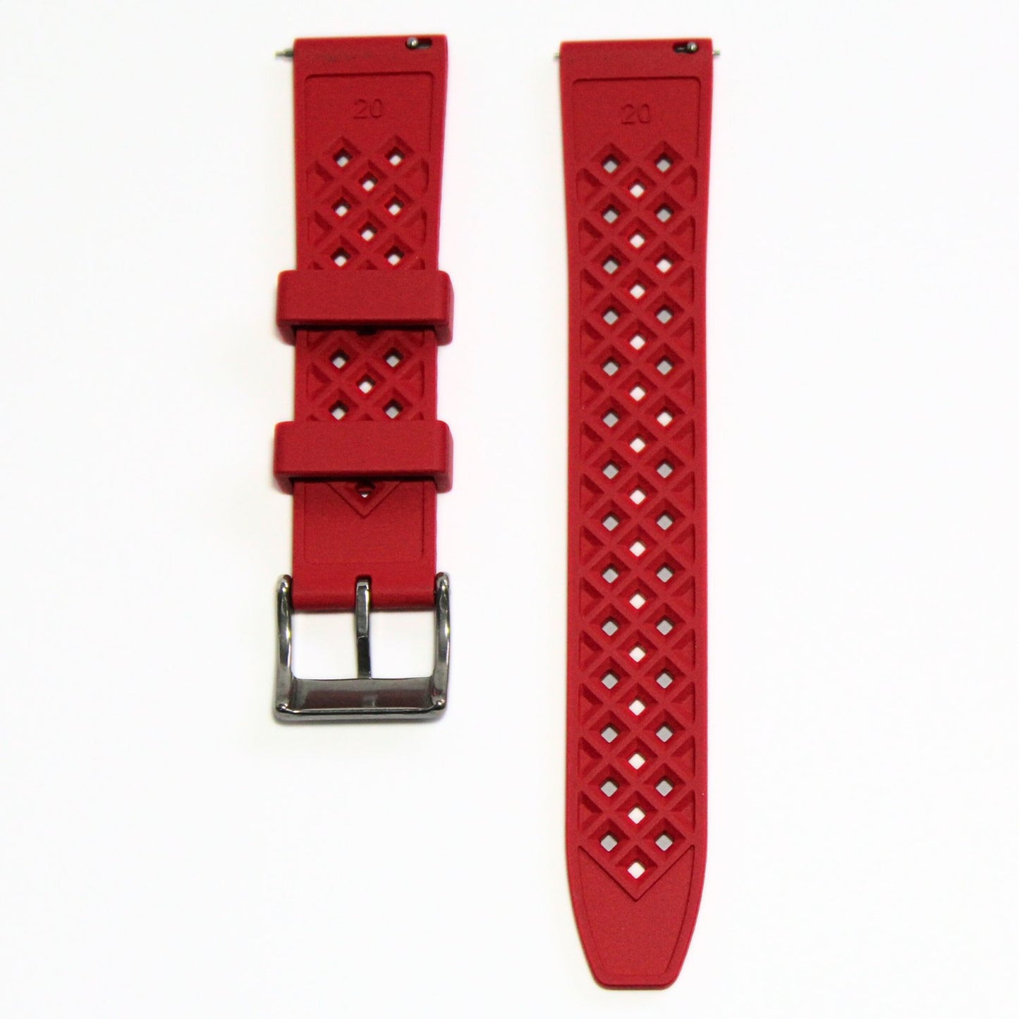 Oceanus Premium FKM Rubber Watch Strap in Red - back