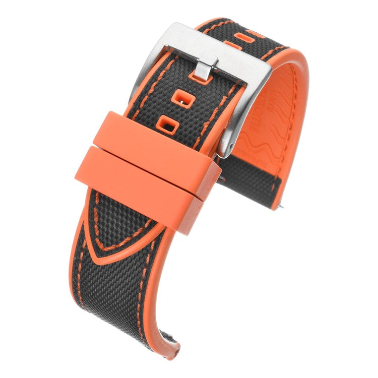 Premium Sailcloth & Rubber Hybrid Watch Strap in Black/Orange