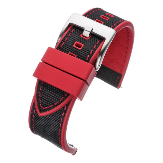 Premium Sailcloth & Rubber Hybrid Watch Strap in Black/Red