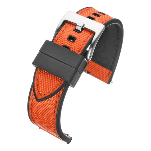 Premium Sailcloth & Rubber Hybrid Watch Strap in Orange/Black