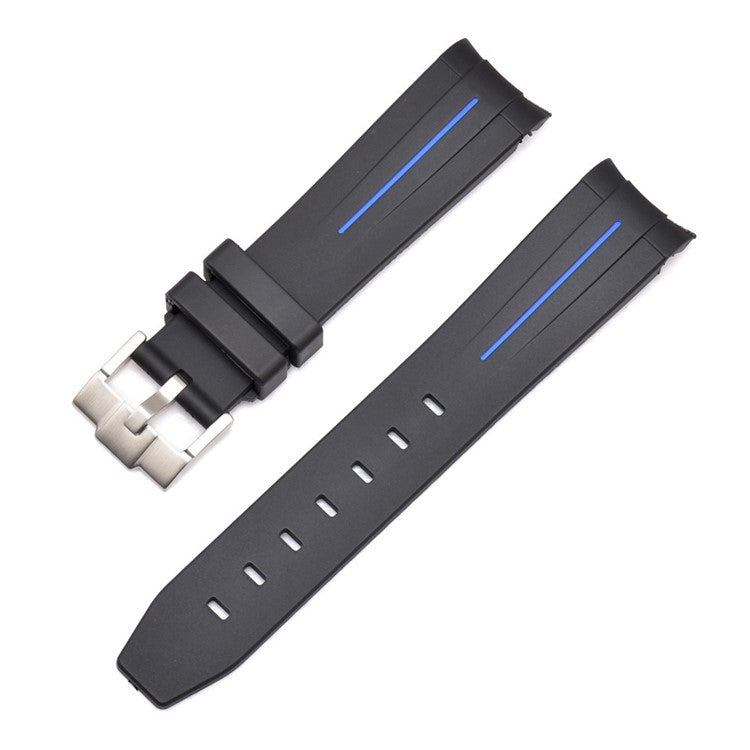 Premium Rubber Watch Strap in Black/Blue - Curved Ends - Fits Rolex