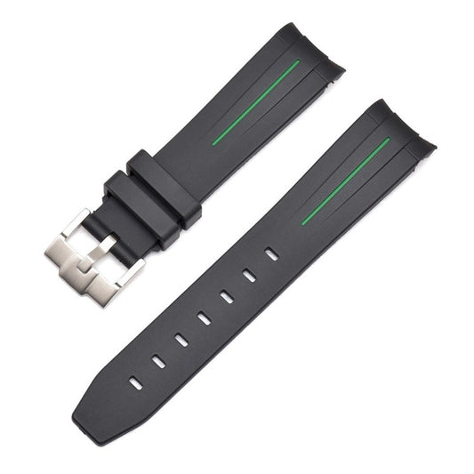 Premium Rubber Watch Strap in Black/Green - Curved Ends - Fits Rolex