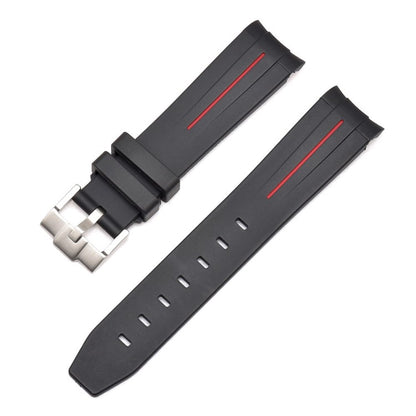 Premium Rubber Watch Strap in Black/Red - Curved Ends - Fits Rolex