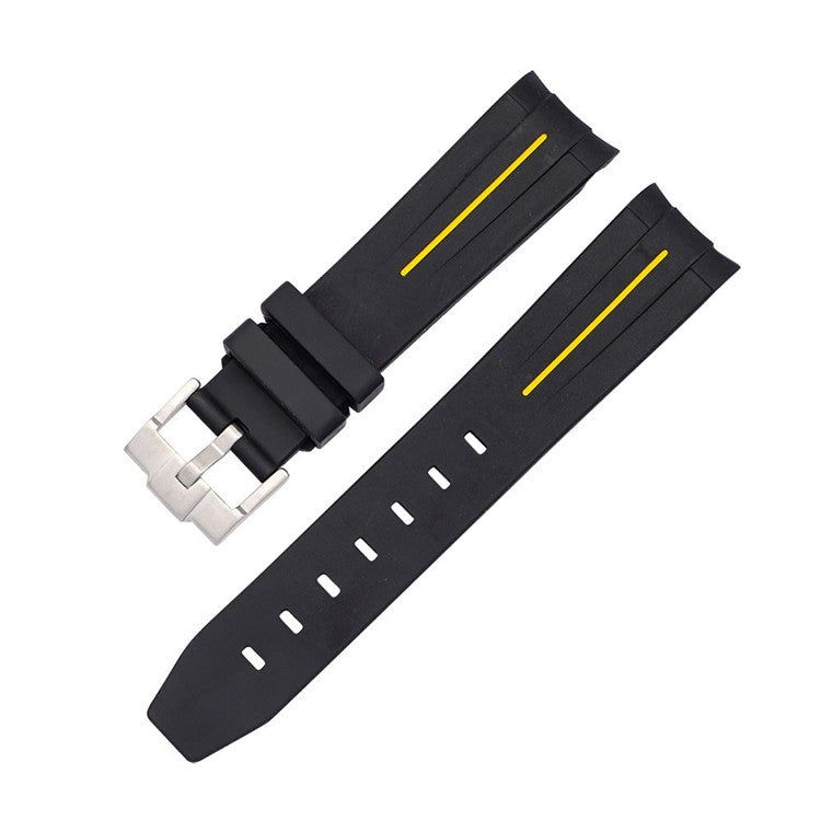 Premium Rubber Watch Strap in Black/Yellow - Curved Ends - Fits Rolex