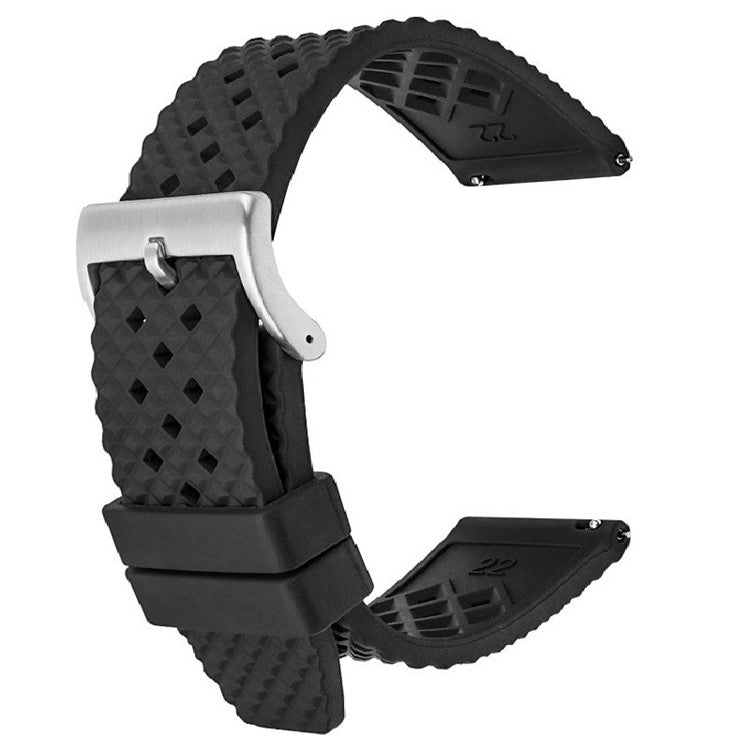 TSL Oceanus Premium FKM Rubber Watch Strap in Black with Brushed Silver Buckle