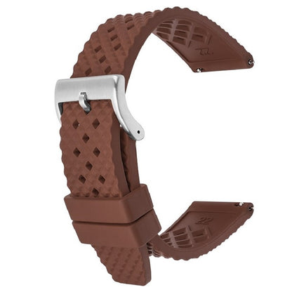 TSL Oceanus Premium FKM Rubber Watch Strap in Brown with Brushed Silver Buckle