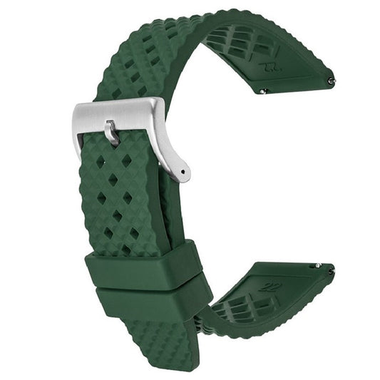 TSL Oceanus Premium FKM Rubber Watch Strap in Green with Brushed Silver Buckle