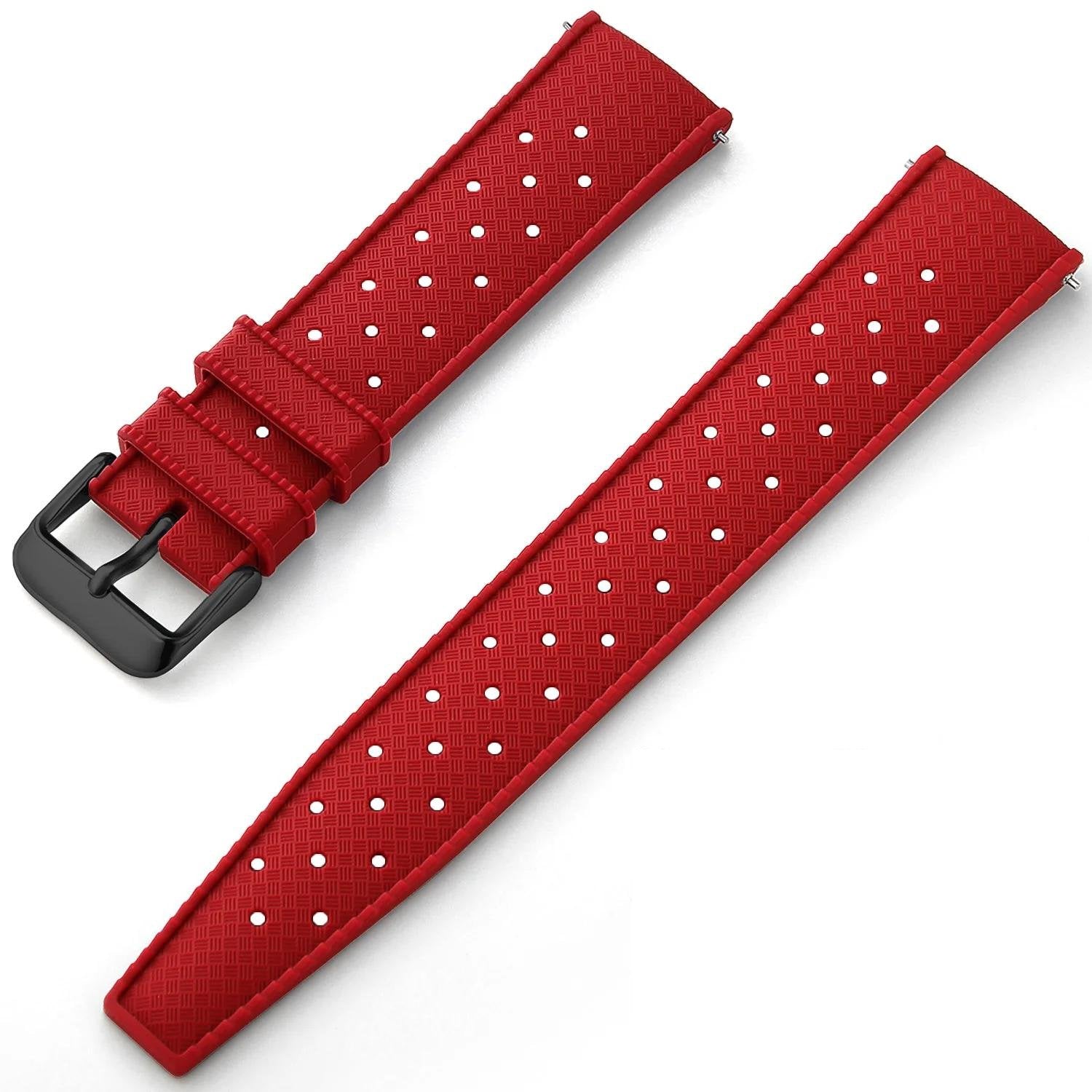 Red Tropical Silicone Rubber Watch Strap - Black Buckle