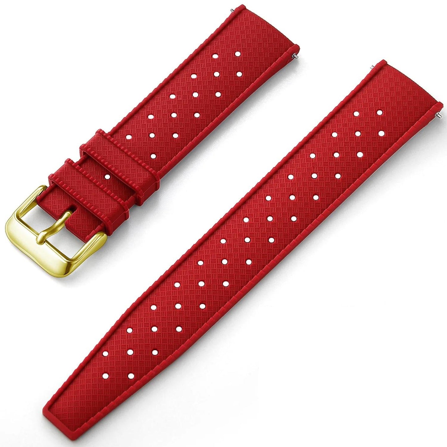 Red Tropical Silicone Rubber Watch Strap - Gold Buckle