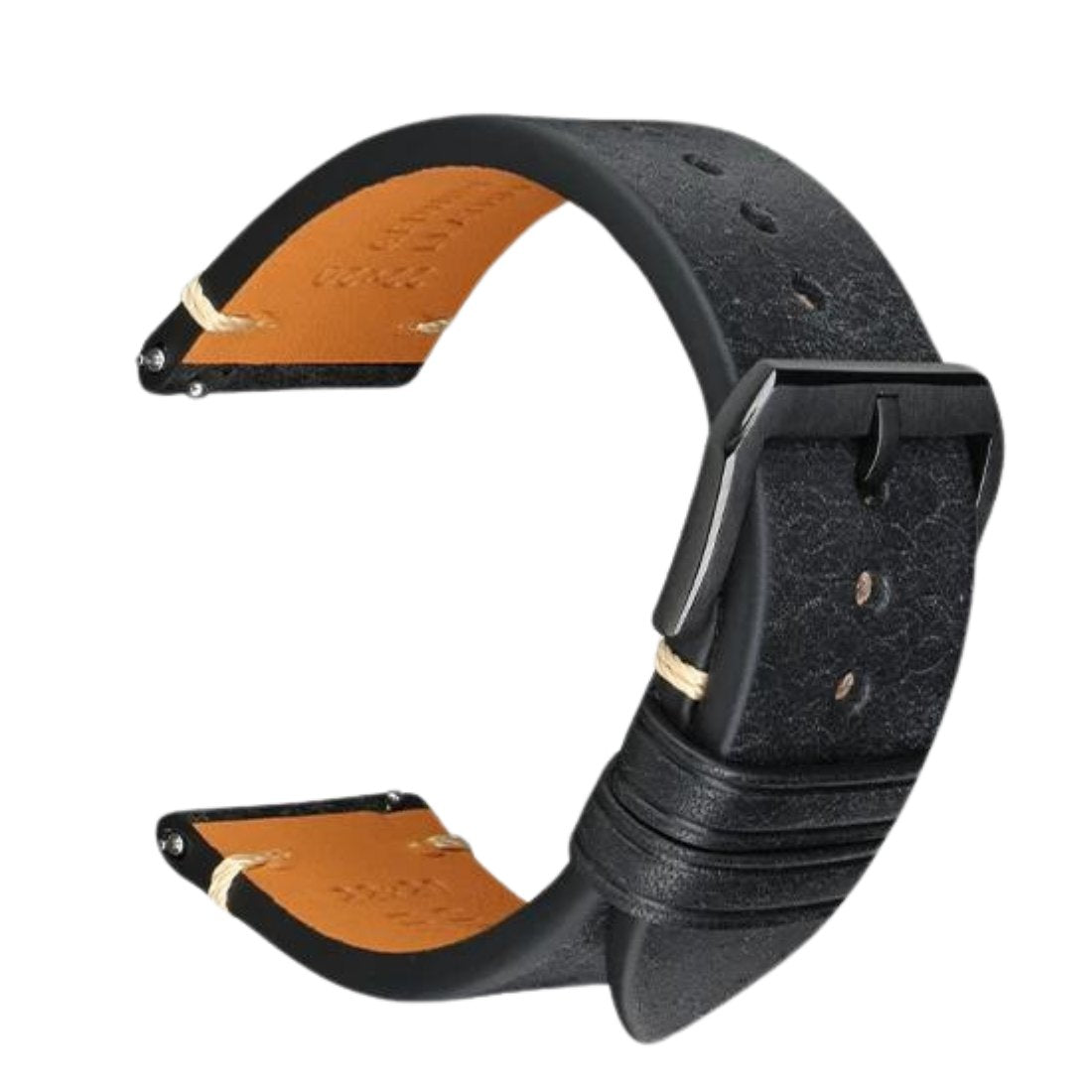 Retro Italian Pueblo Leather Black Watch Strap - Black Buckle