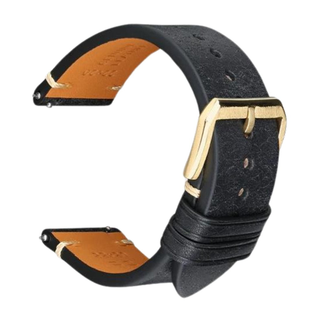 Retro Italian Pueblo Leather Black Watch Strap - Gold Buckle