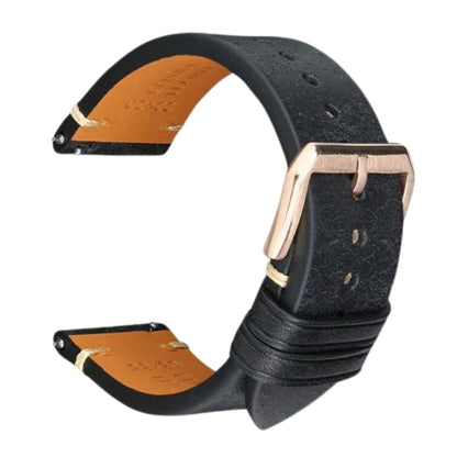 Retro Italian Pueblo Leather Black Watch Strap - Rose Gold Buckle