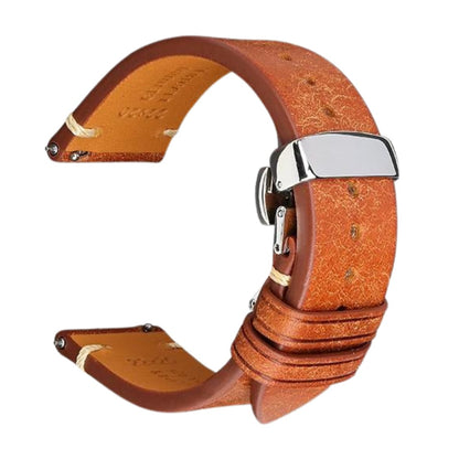 Retro Italian Pueblo Leather Cognac Watch Strap - Butterfly Clasp