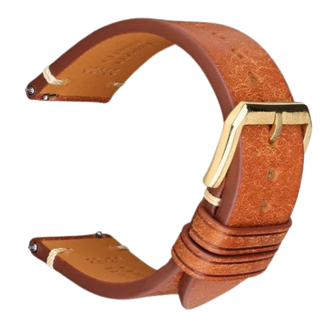 Retro Italian Pueblo Leather Cognac Watch Strap - Gold Clasp