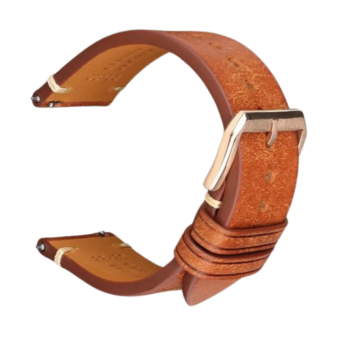 Retro Italian Pueblo Leather Cognac Watch Strap - Rose Gold Clasp