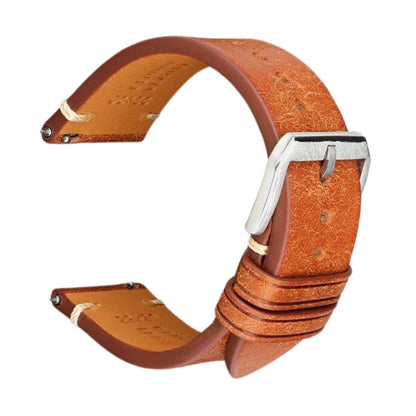 Retro Italian Pueblo Leather Cognac Watch Strap - Silver Clasp