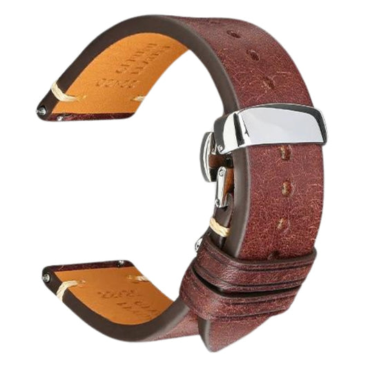 Retro Italian Pueblo Leather Dark Brown Watch Strap - Butterfly Clasp