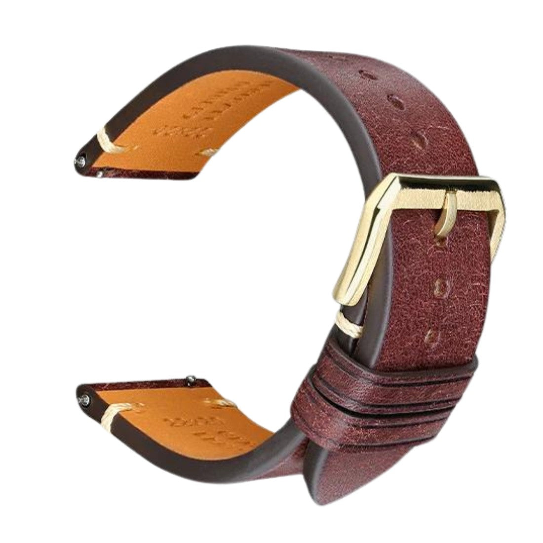 Retro Italian Pueblo Leather Dark Brown Watch Strap - Gold Clasp