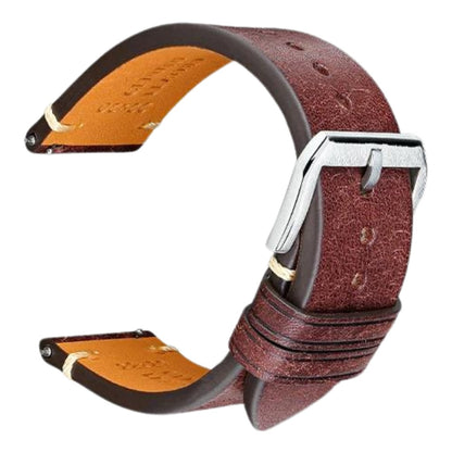 Retro Italian Pueblo Leather Dark Brown Watch Strap - Silver Clasp