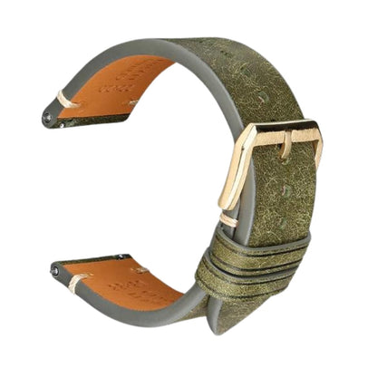 Retro Italian Pueblo Leather Green Watch Strap - Gold Buckle