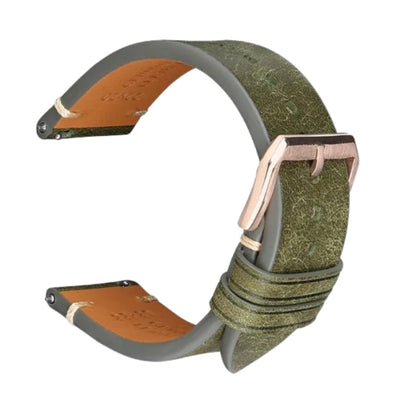 Retro Italian Pueblo Leather Green Watch Strap - Rose Gold Buckle