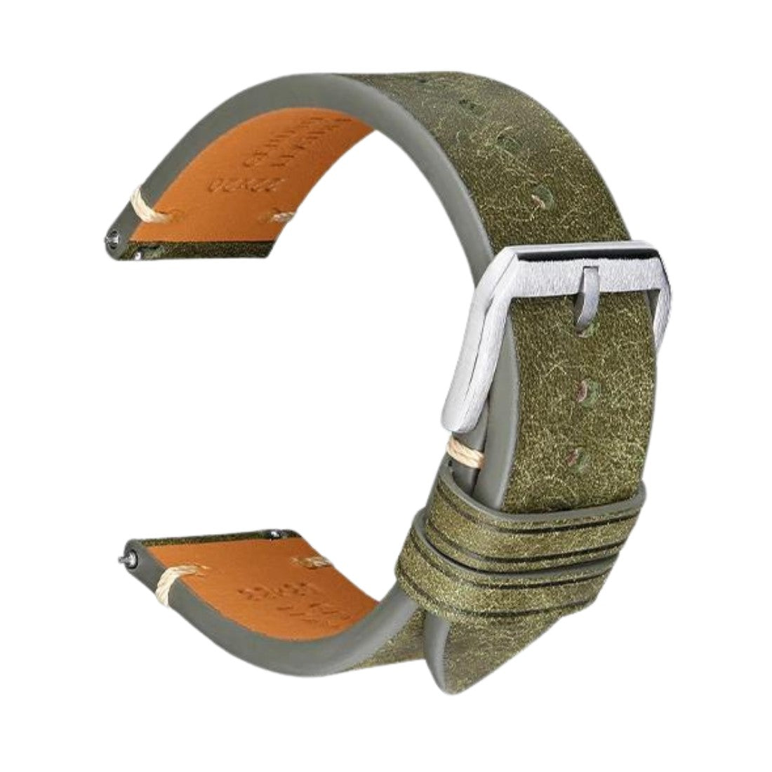 Retro Italian Pueblo Leather Green Watch Strap - Silver Buckle