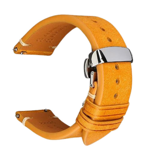 Retro Italian Pueblo Leather Yellow Watch Strap - Butterfly Clasp