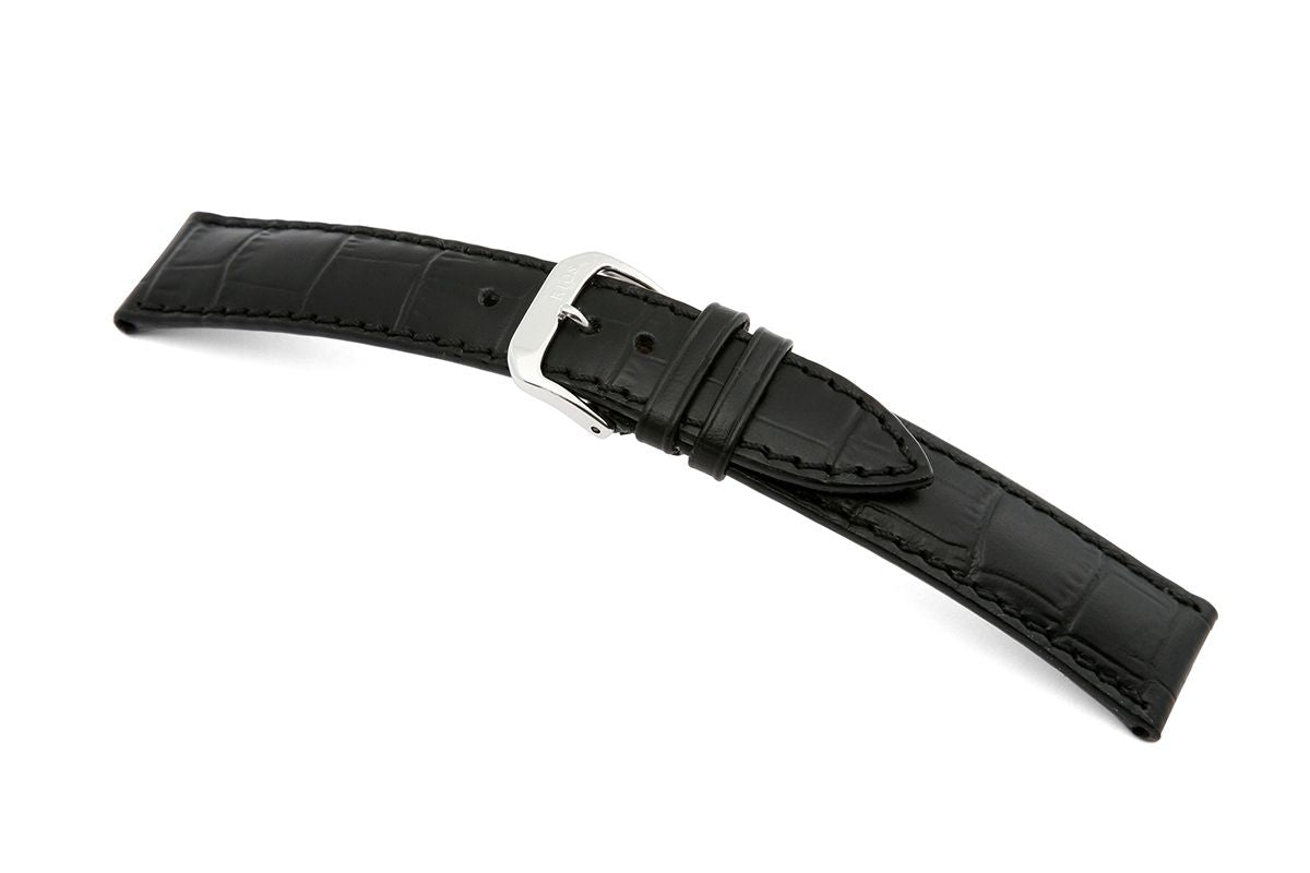 RIOS1931 Louisiana Alligator-Embossed Leather Watch Strap in Black