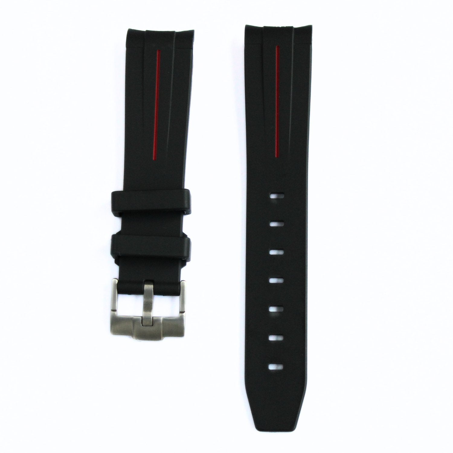 Premium Rubber Watch Strap in Black/Red - Curved Ends - front