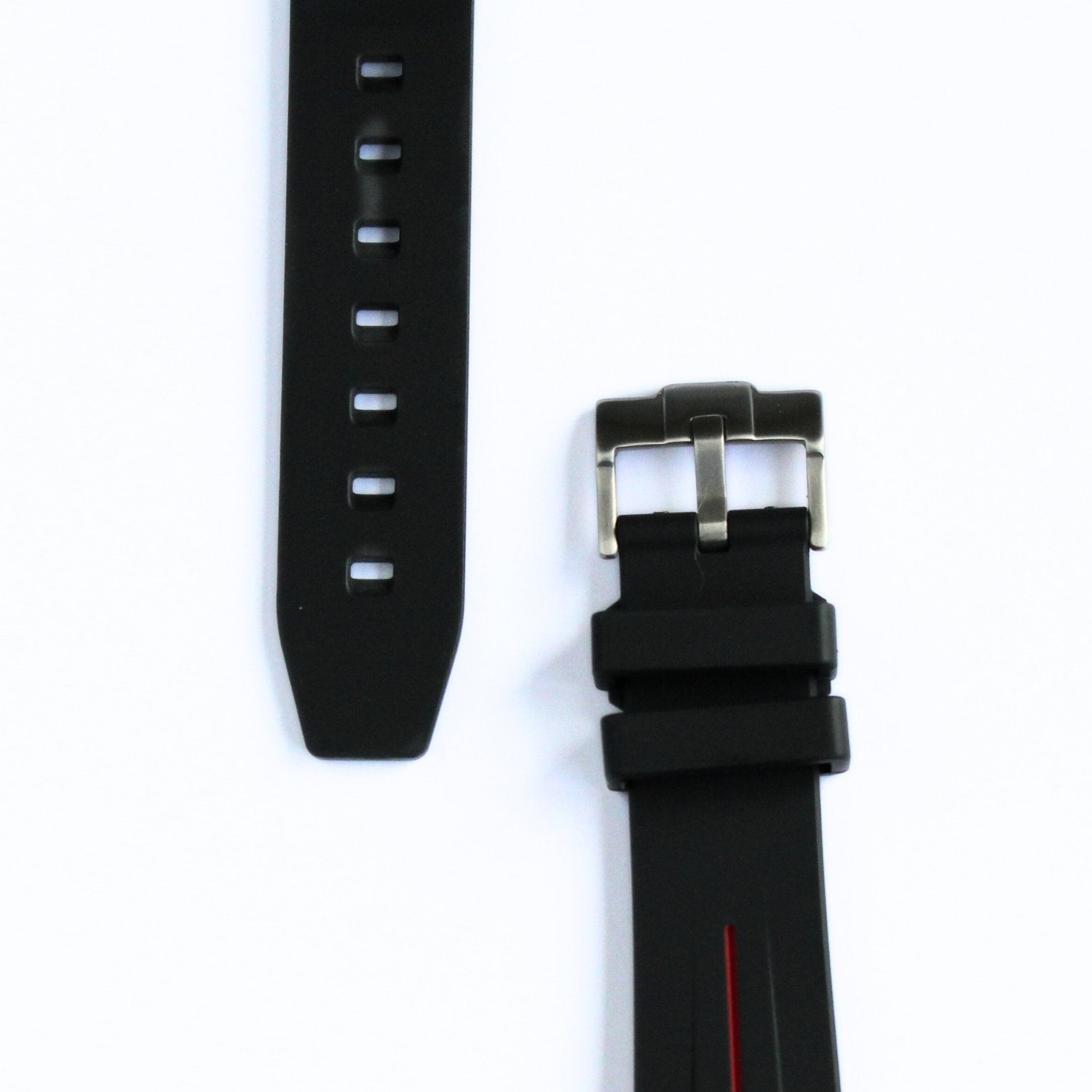 Premium Rubber Watch Strap in Black/Red - Curved Ends - closeup