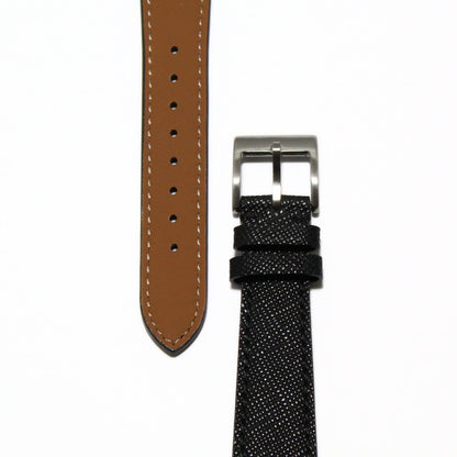 TSL Henley Saffiano Leather Watch Strap in Black closeup view