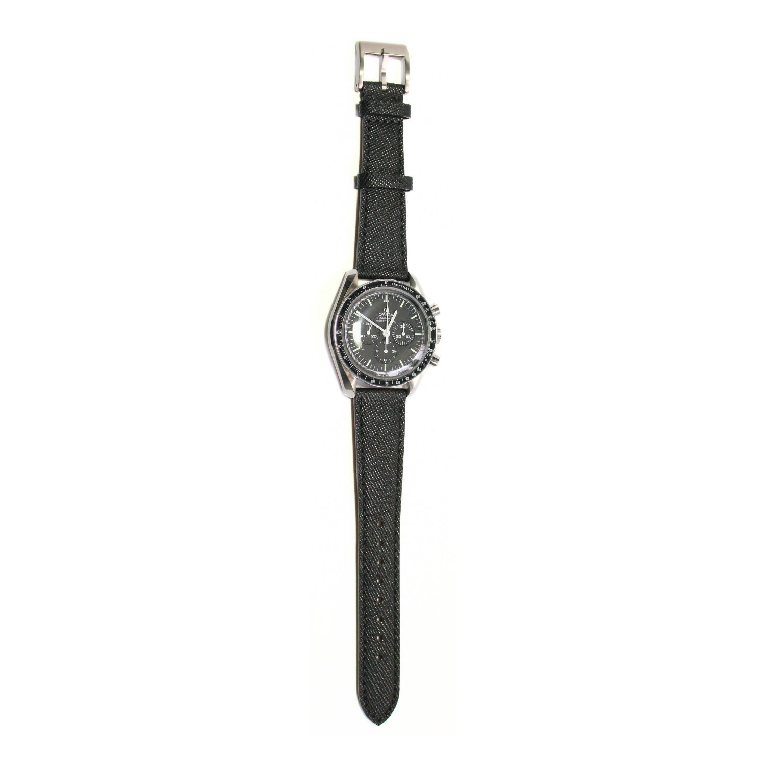 TSL Henley Saffiano Leather Watch Strap in Black on a watch