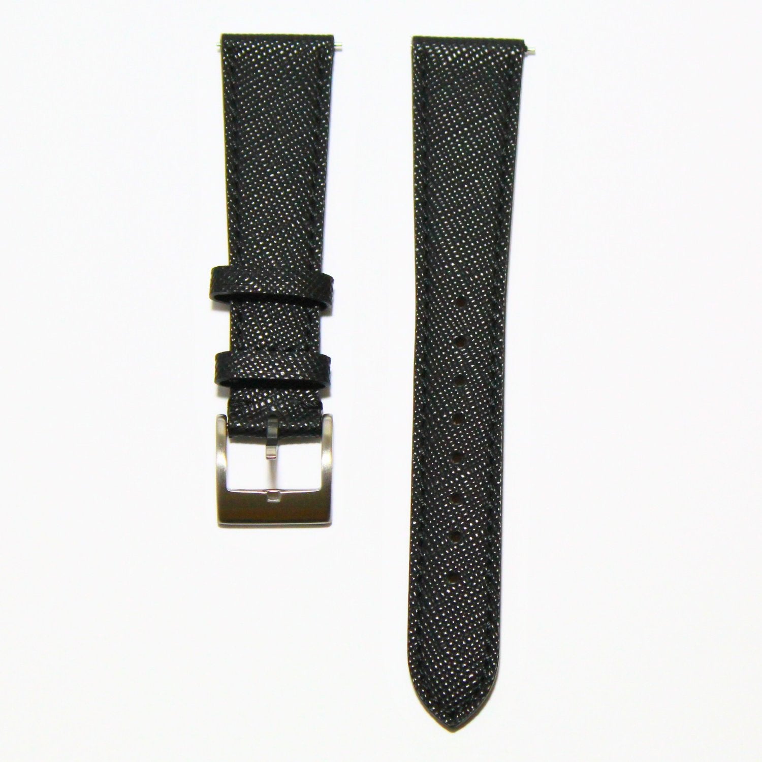 TSL Henley Saffiano Leather Watch Strap in Black front view