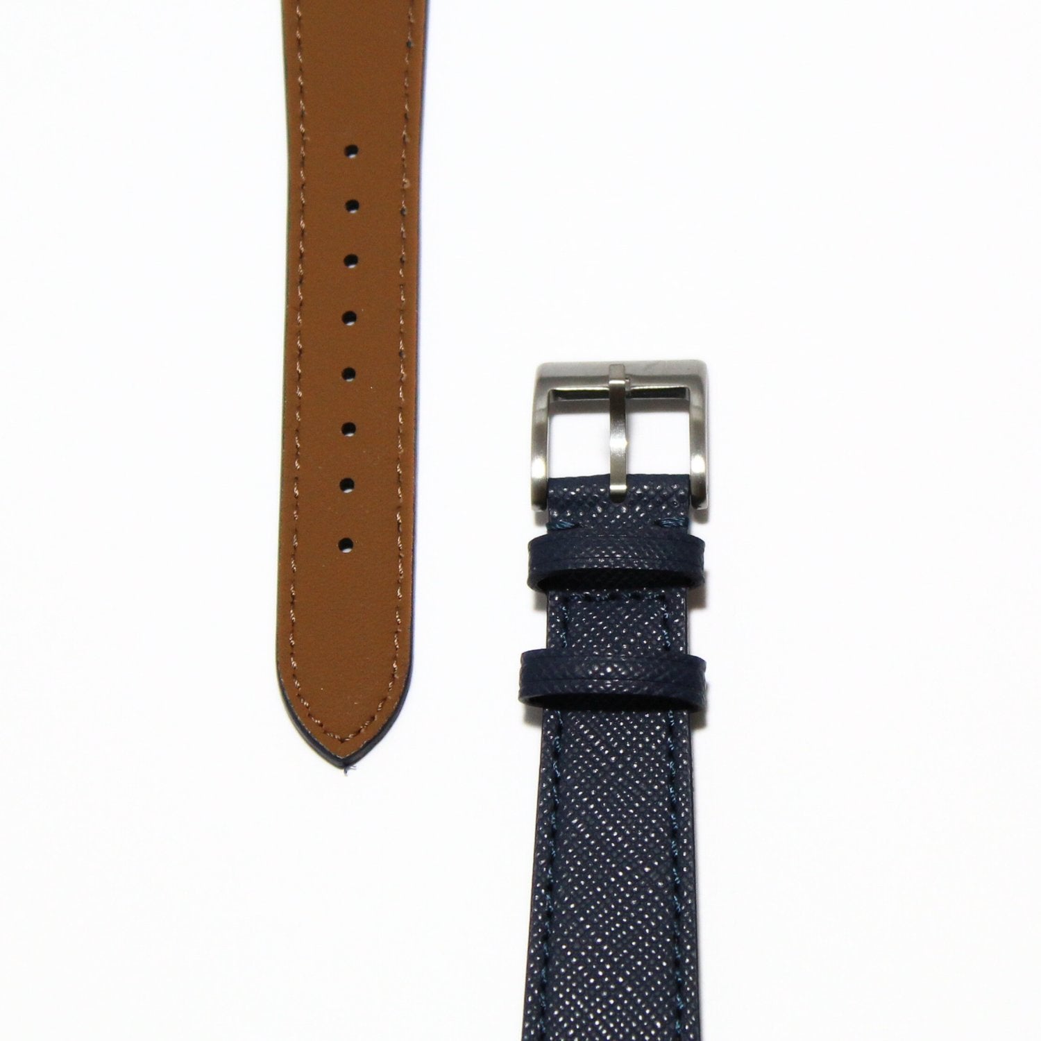 TSL Henley Saffiano Leather Watch Strap in Blue closeup view