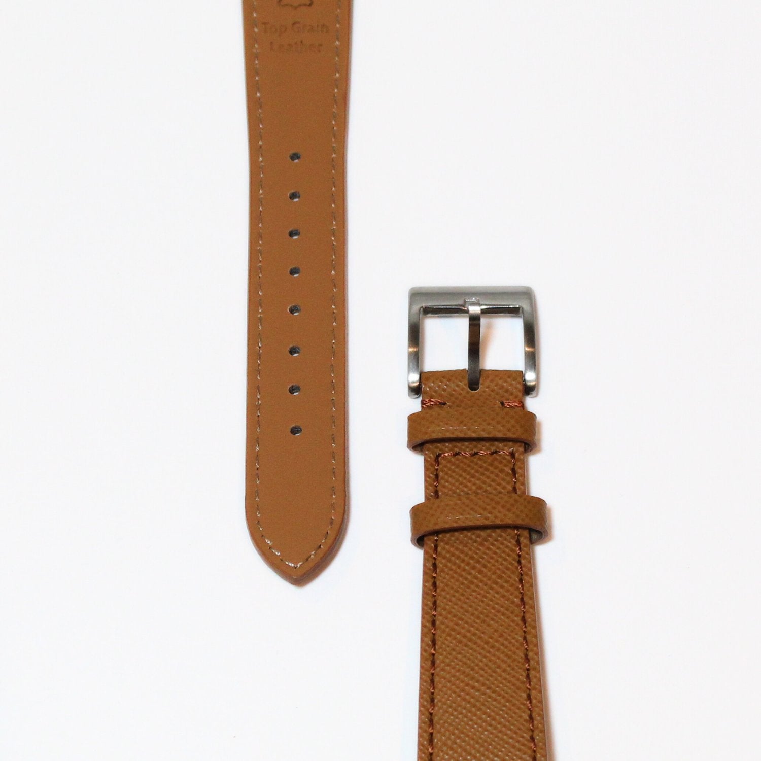 TSL Henley Saffiano Leather Watch Strap in Brown closeup view