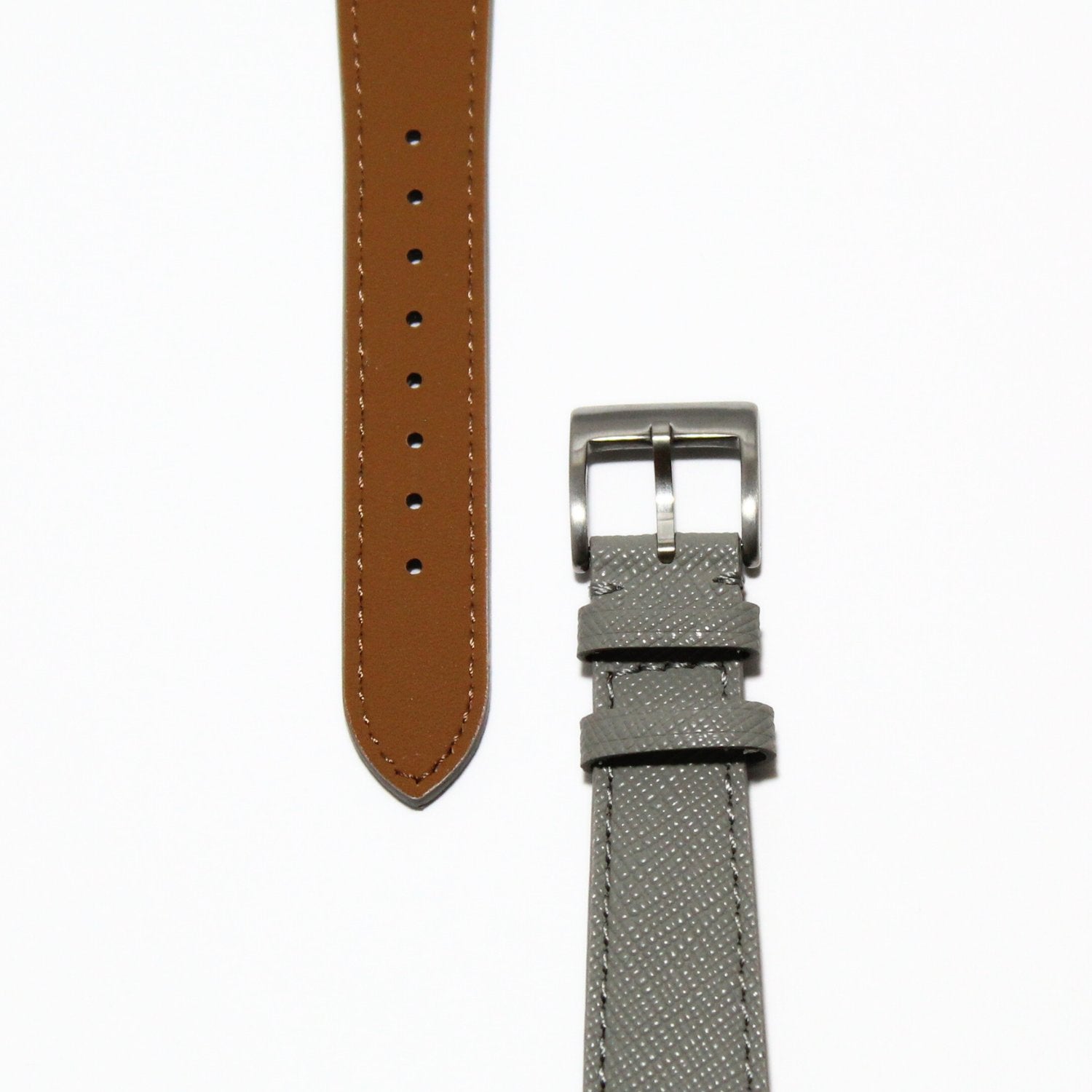 TSL Henley Saffiano Leather Watch Strap in Grey closeup view