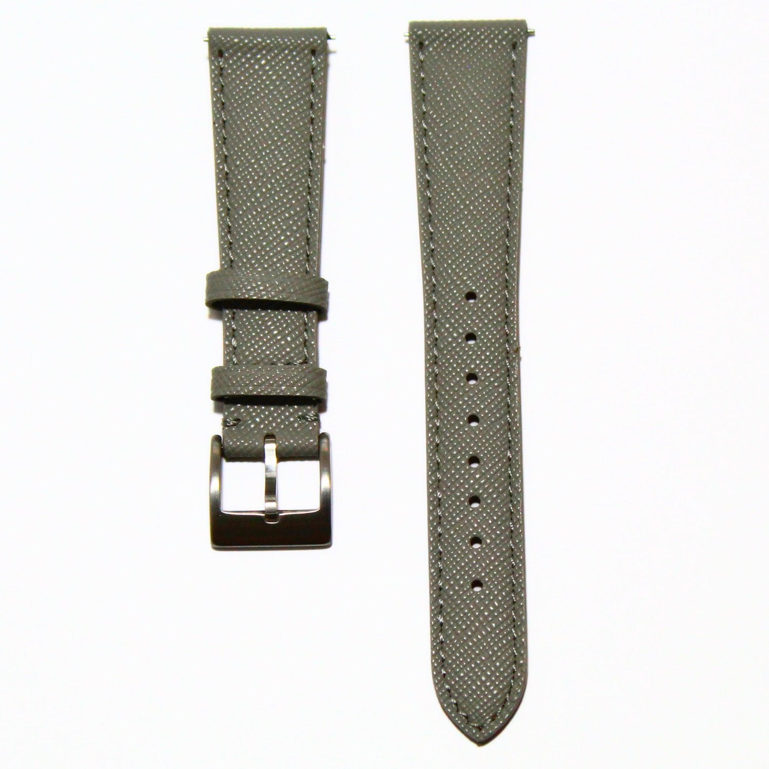 TSL Henley Saffiano Leather Watch Strap in Grey front view