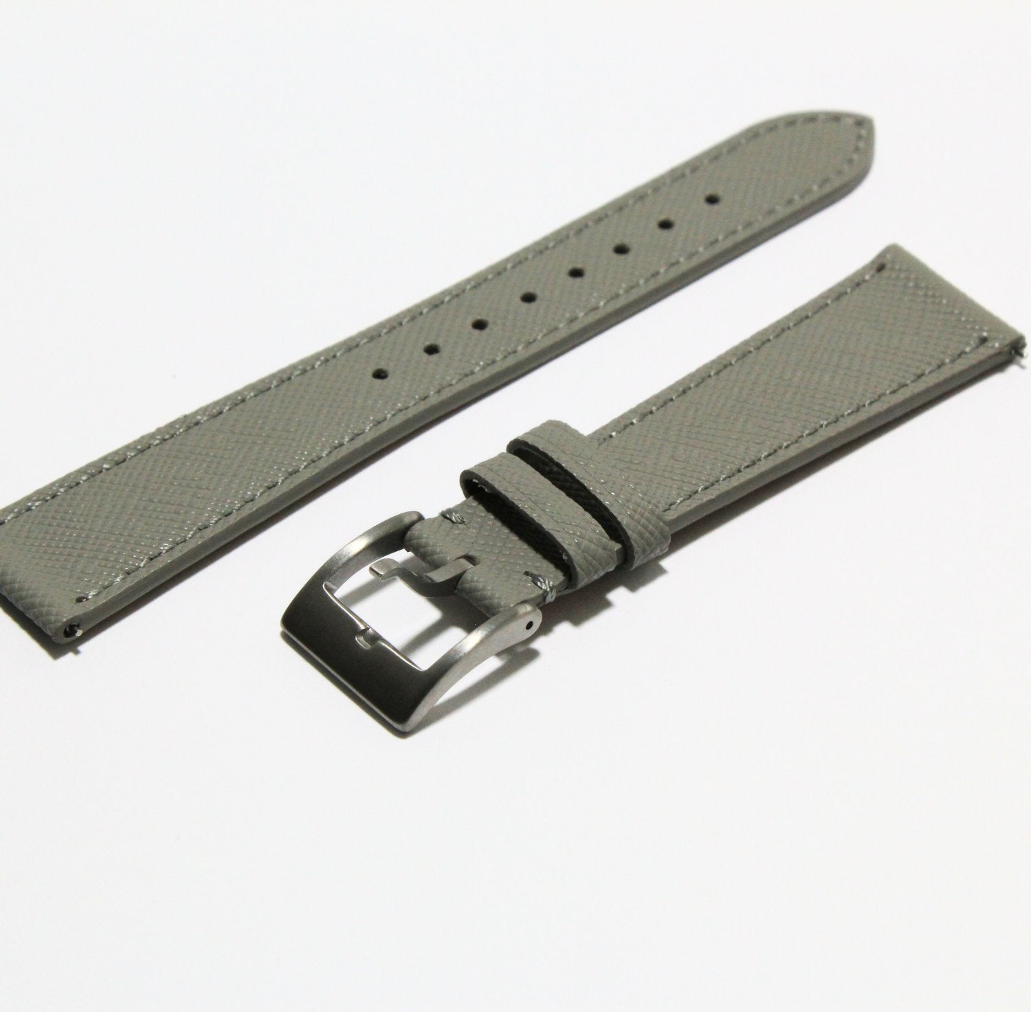 TSL Henley Saffiano Leather Watch Strap in Grey oblique view