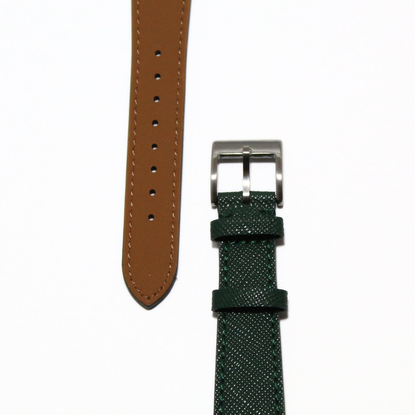 TSL Henley Saffiano Leather Watch Strap in Green closeup view