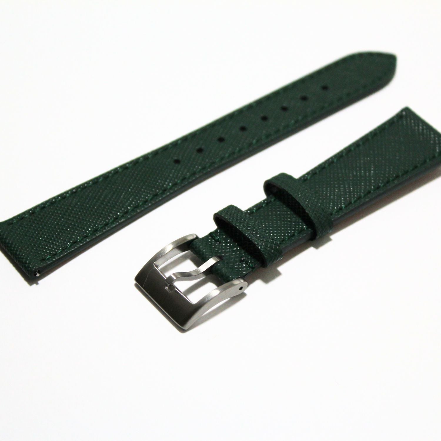 TSL Henley Saffiano Leather Watch Strap in Green oblique view