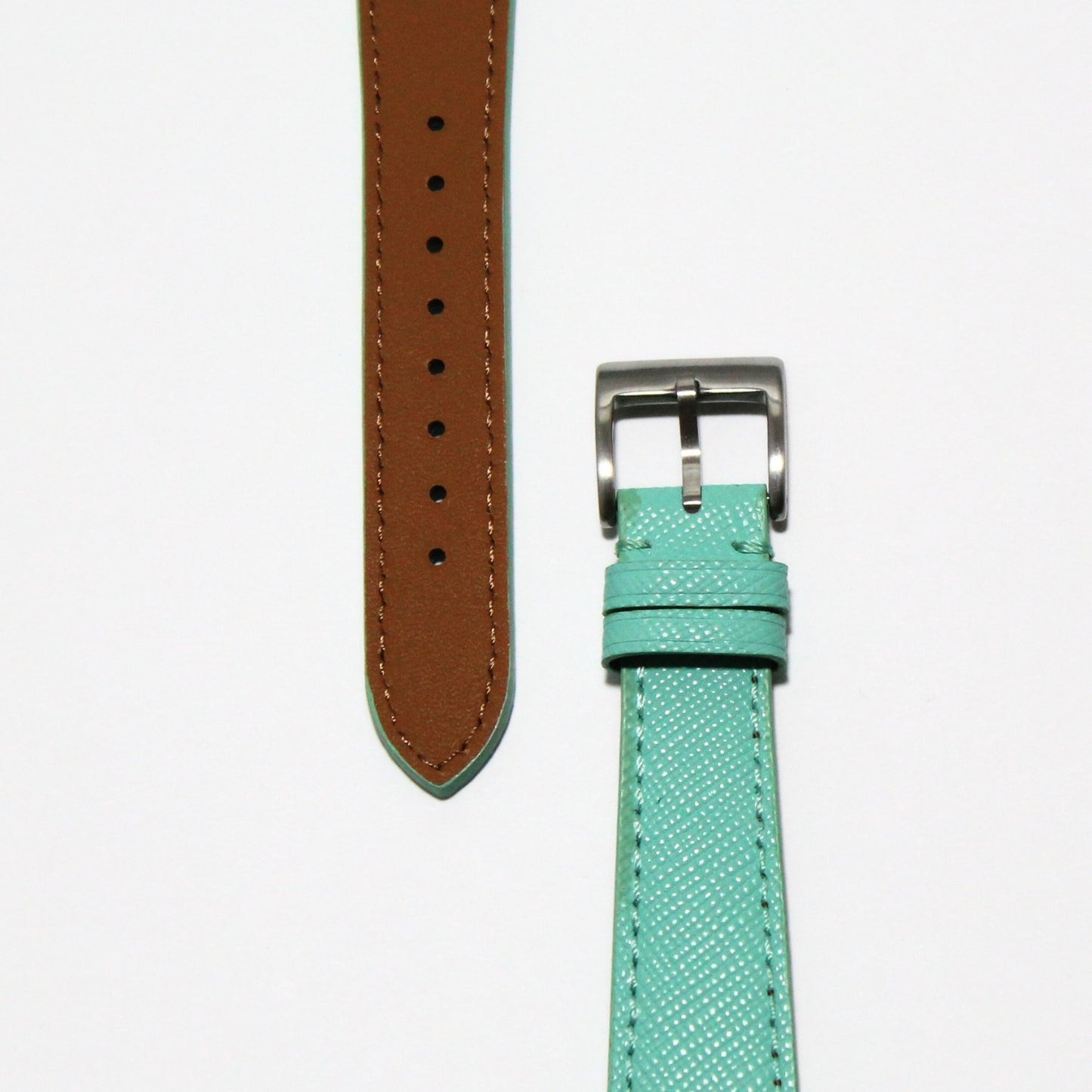 TSL Henley Saffiano Leather Watch Strap in Turquoise closeup view